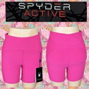 Spyder L Pink Ribbed Flat Waistband 4 Way Stretch Moisture Wicking Bike Shorts